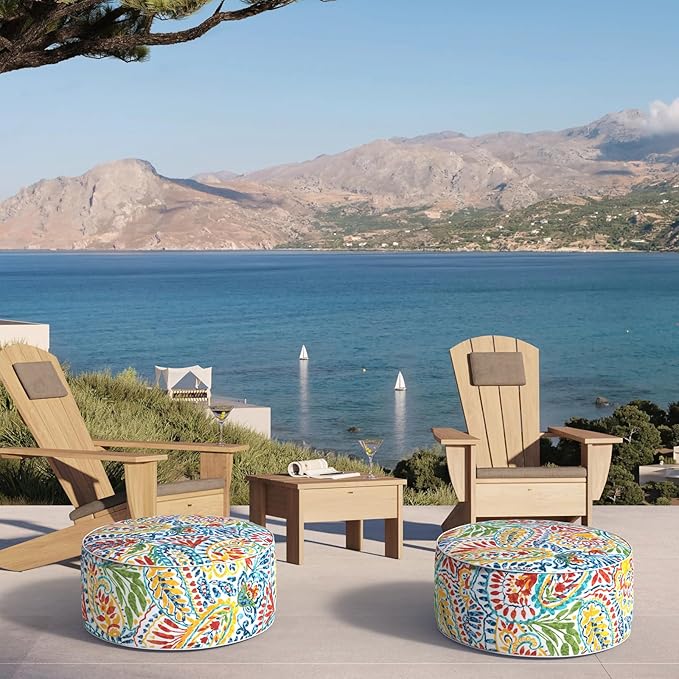 Inflatable Ottoman Stool D21 xH9 for Outdoor/Indoor Use, Water Repellent Patio Foot Rest Stool with Portable Handle,Round Pouf Ottoman Suitable for Garden,Deck and Camping - Paisley Multi-Ruum Studio Home