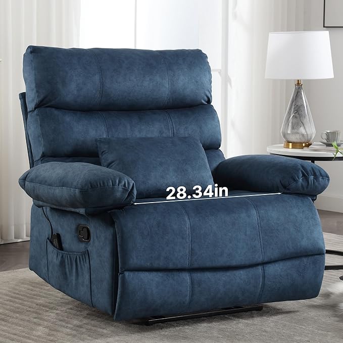 Oversized Recliner Chair Extra Wide Large Recliner for Adults 350lbs with Lumbar Support Pillow Nursery Chair Living Room (Manual, BLUE-6002)-Ruum Studio Home