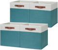 HNZIGE Fabric Storage Bins for Shelves 13x13 Storage Cubes Set Of 4 Foldable Storage Baskets with Handles for Organizing Cloth Closet Toy Nursery(Teal&White)-Ruum Studio Home