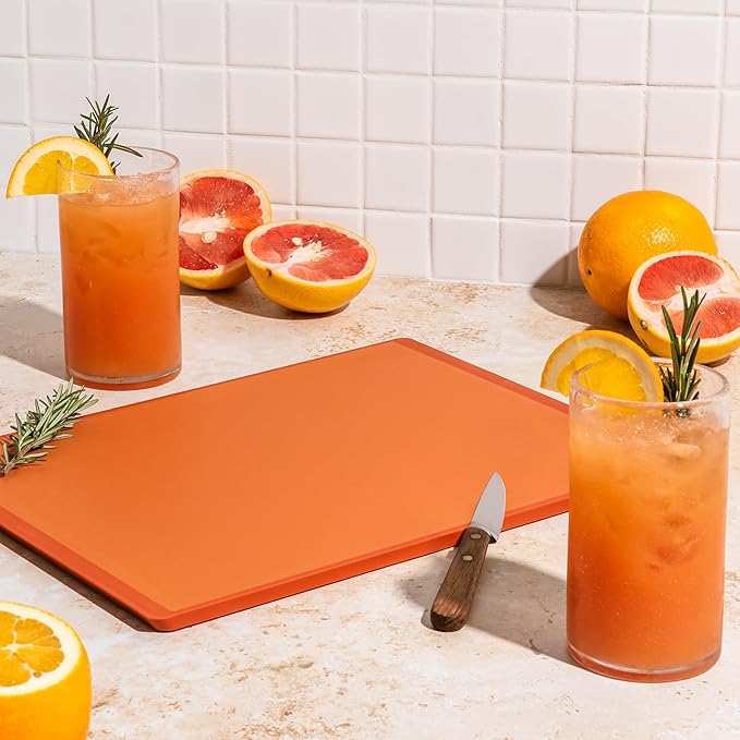 SMIRLY Cutting Boards for Kitchen, 100% BPA-Free Plastic Cutting Boards Set of 2 Small, Dishwasher Safe & Non-Slip, Kitchen Essentials, Orange-Ruum Studio Home