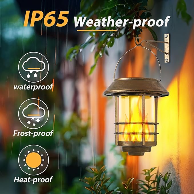 Otdair Solar Wall Lantern Outdoor, Flickering Flames Solar Sconce Lights Outdoor, Hanging Lamps Wall Mount for Front Porch, Patio and Yard, 2 Pack, Yellow Bronze-Ruum Studio Home