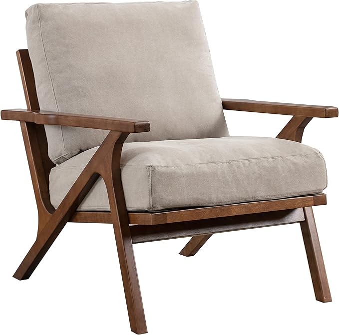 chairus Mid Century Accent Armchair Modern Upholstered Lounge Chair Compfy Leisure Arm Chair for Living Room Fireplace/Bedroom/Reception/Dorms, Denim Fabric Beige-Ruum Studio Home