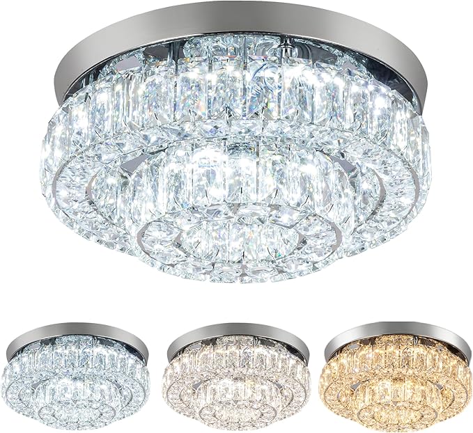 11.8" LED Chandelier 2-Layer Crystal Ceiling Light Fixture with Remote Control Flush Mount Chandelier Light for Hallway Bedroom Living Room Kitchen Foyer(dimmable)-Ruum Studio Home