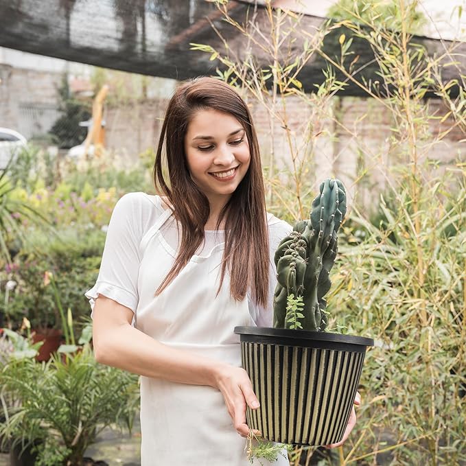 12 inch Planter Indoor Outdoor Plant Pots, 4 Pack Large Plastic Flower Pots with Saucer and Drainage Holes, Decorative Modern Garden Pots for Houseplants-Ruum Studio Home