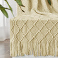 inhand Knitted Throw Blanket for Couch and Bed, Soft Living Room Home Decor Knitted Blanket with Tassel, Outdoor Lightweight Breathable Summer Blanket, Farmhouse Warm Woven Decorative, 50"x60"-Ruum Studio Home