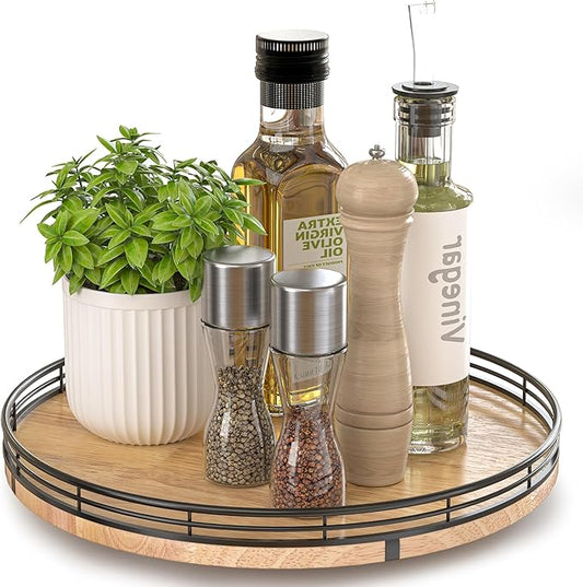 12" Lazy Susan Oak Wood Turntable Organizer for Cabinet, Farmhouse Round Wooden Lazy Susan Organization and Storage for Dining Table, Pantry, Kitchen, Bathroom, Countertop, Cupboard, Home Decor-Ruum Studio Home