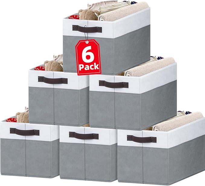 Criusia Closet Organizers and Storage Baskets - 6 Pack Shelf Organizer Bins with Handles - Clothes Storage Bins for Bedroom Nursery Home Closet Organization - Blanket Toy Storage Organizer-Ruum Studio Home