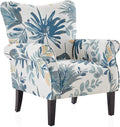 BELLEZE Modern Accent Chair for Living Room, High Back Floral Armchair w/Wooden Legs, Upholstered Wingback Side Chair Padded Armrest Single Sofa for Living Room, Bedroom - Allston (Green Blue Floral)-Ruum Studio Home