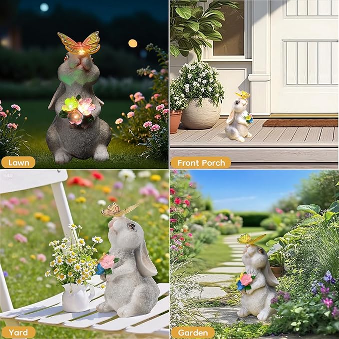 Solar Bunny Statues Light for Garden - Color-Changing Rainbow LED Butterfly,Rabbit Figurine Decor Auto On/Off,Easter Gifts for Yard Balcony & Patio Ornaments (Colorful Light)-Ruum Studio Home