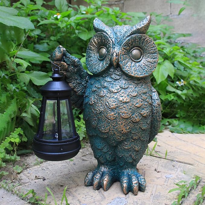 Garden Statues Outdoor, owl Figurines Decorated with Solar Lights, Unique Christmas Birthday Gifts for Moms, Grandmas, Women, Wives, Sisters-Ruum Studio Home