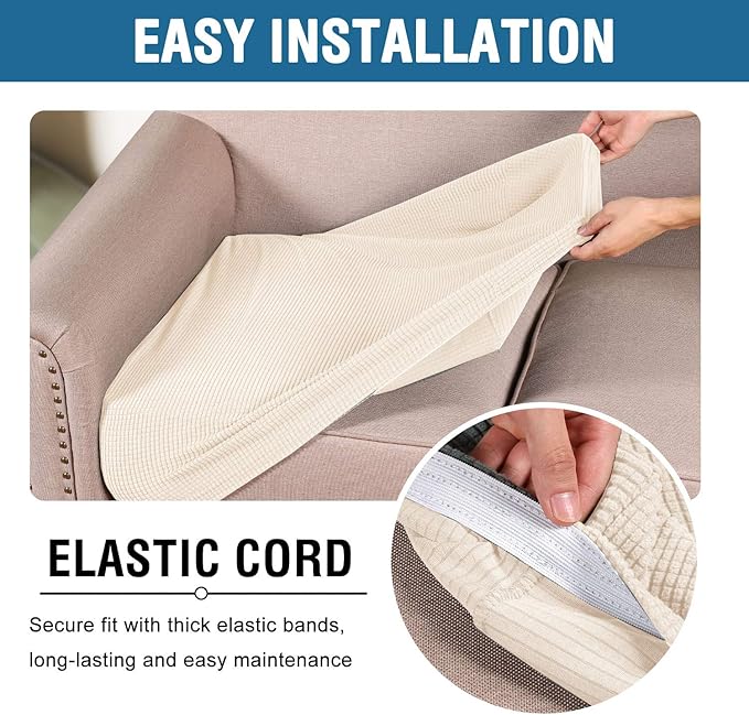 H.VERSAILTEX Super Stretch Individual Seat Sofa Covers Couch Slipcover Sets Thick Jacquard Textured Twill Fabric (2 Piece Medium Sofa Cushion Covers, Natural)-Ruum Studio Home