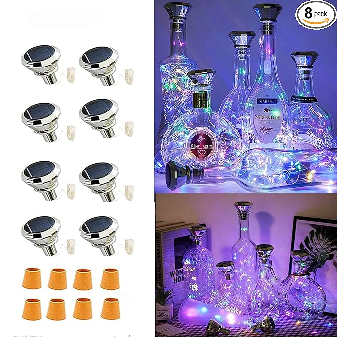 Solar Wine Bottle Lights Outdoor, Cork Lights for Wine Bottles Waterproof, Fairy Lights Solar for Wedding Party Garden Patio Pathway Decor, Suitable for Most Wine Bottle Mouths-MultiColor (8 Pack)-Ruum Studio Home