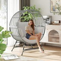 Egg Chair Outdoor Indoor, Oversized Rattan Chair with Thicken Cushion, 350LBS Capacity Wicker Patio Lounge Chair, Basket Chair for Living Room Balcony Porch Backyard, Grey/Light Grey-Ruum Studio Home