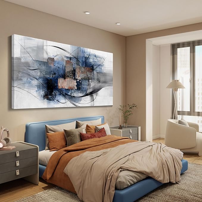 Mofutinpo Black and Blue Wall Art Decor - Abstract Wall Art - Canvas Wall Art for Living Room, Bedroom, Office - Modern Black and White Paintings,Blue and Grey Wall Decor, Artwork and Pictures for Wall 29×58-Ruum Studio Home