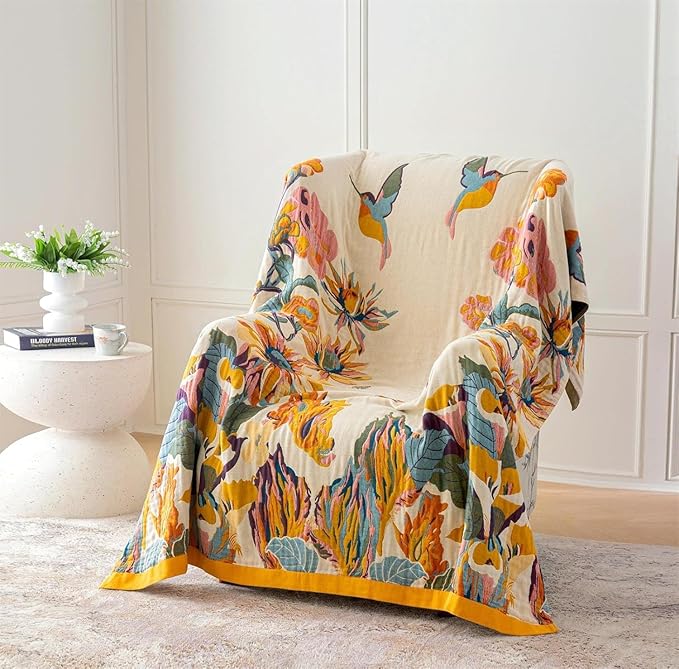 MSGKV Boho Throw Blanket King Size Warm Blanket for Couch and Sofa Blankets Cover for Living Room Blanket Throw Blanket Summer Cozy Bed Quilt(D-Flower and Butterfly, 108" x 90"(King))-Ruum Studio Home