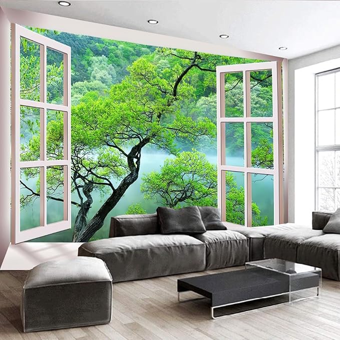 FENDROM Misty Lake Forest Tapestry Wall Hanging Nature Green Tree Landscape Window View Tapestries for Bedroom Living Room Dorm Decor-Ruum Studio Home