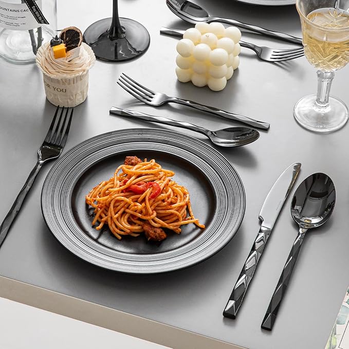 KINGSTONE Black Silverware Set, Luxury 20 Piece Flatware Set for 4, 18/10 Stainless Steel Cutlery Set with Diamond Cut Pattern for Kitchen, Home, Wedding, Party, Mirror Polished and Dishwasher Safe-Ruum Studio Home