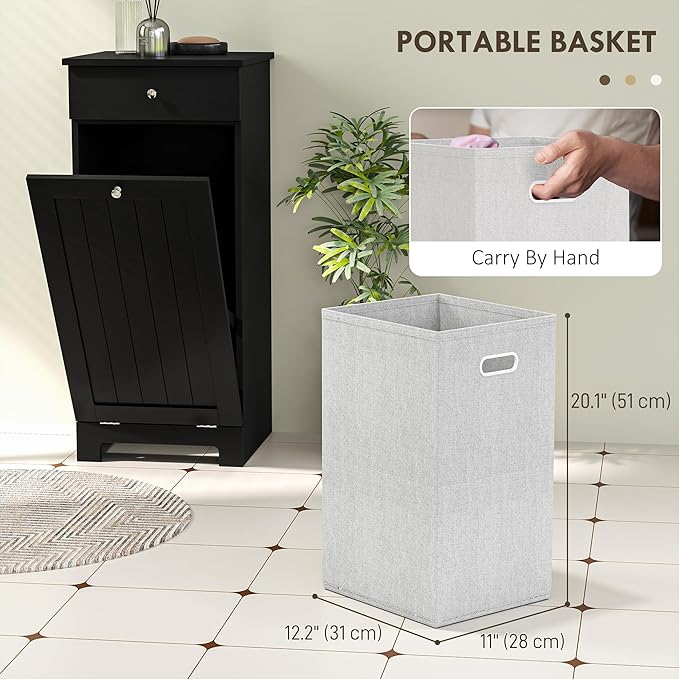 HOMCOM Laundry Hamper with Removable Basket, Tilt Out Hamper with Drawer and Beadboard Door, Bathroom Storage Cabinet, Black-Ruum Studio Home