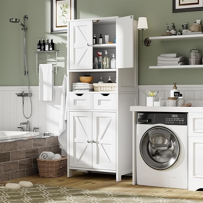 ANWBROAD 67” Bathroom Storage Cabinet Tall Storage Cabinet with Adjustable Shelves and Drawers Freestanding for Bathroom Kitchen Pantry Living Room Cabinet USBC002W-Ruum Studio Home