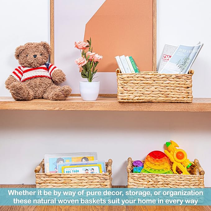 VATIMA Hyacinth Medium Wicker Basket 13.6x9.5x5.6" - With Handle, Living Room Decor, Rectangular Design-Ruum Studio Home