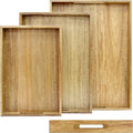3 Pack Acacia Wood Serving Tray with Handles, Decorative Serving Trays Platter for Breakfast in Bed, Lunch, Dinner, Patio, Ottoman, Coffee Table, BBQ, Party, Great for Lap &Couch (Set of 3)-Ruum Studio Home