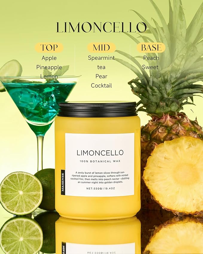 M&SENSE Limocello Summer Scented Candle, 19.4oz 110 Hours Long Lasting Burn Non Toxic Natural Soy Wax Lemon Highly Scented for Home Decor, 2 Wick Relaxing Candle Gifts for Yoga Spa Meditation-Ruum Studio Home