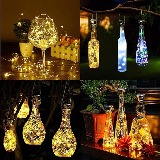 Upgraded 12 Pack Diamond Solar Wine Bottle Lights, 20 LEDs Waterproof Copper Light, Bottle Light Fairy Cork String Lights for Yard Patio Decor, DIY Birthday Gift for Mom Grandma Friend(3 Colors)-Ruum Studio Home
