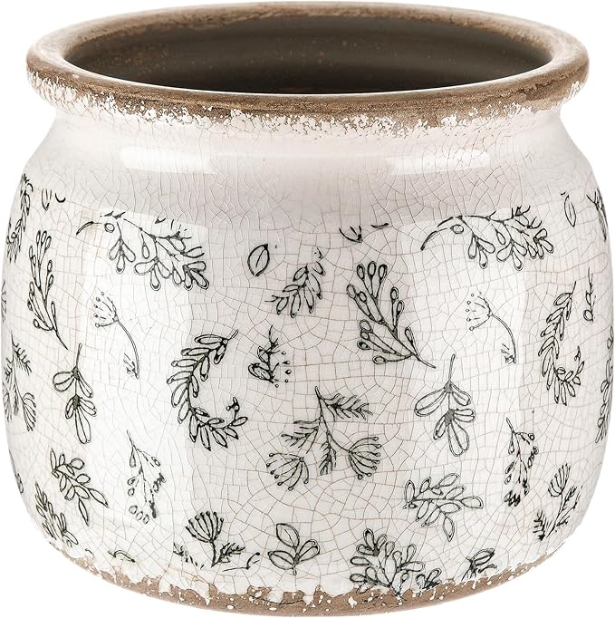 Vintage Planter Large Ceramic Plants Pot Green Leaves Crack Cottage Scroll Vase Flower Vase Pot Indoor Plants Home Kitchen Decor Farmhouse Antique Decorative Gift-Ruum Studio Home