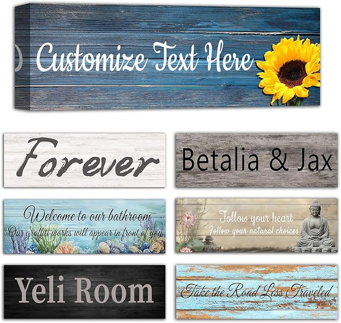 CHAOSETKEN Custom Text Sign Wall Art Personalized Family Quote Wall Decor Family Sign Canvas Prints Customized Wood Text Quote Pictures Rustic Farmhouse Decor Framed (12L x 4W)-Ruum Studio Home