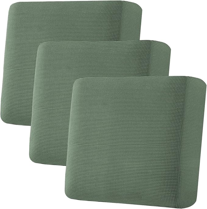 H.VERSAILTEX Super Stretch Individual Seat Cushion Covers - Sofa & Couch Cushion Slipcover Sets - Thick Jacquard Textured Twill Fabric (3 Piece XL Sofa Cushion Covers, Loden Frost)-Ruum Studio Home