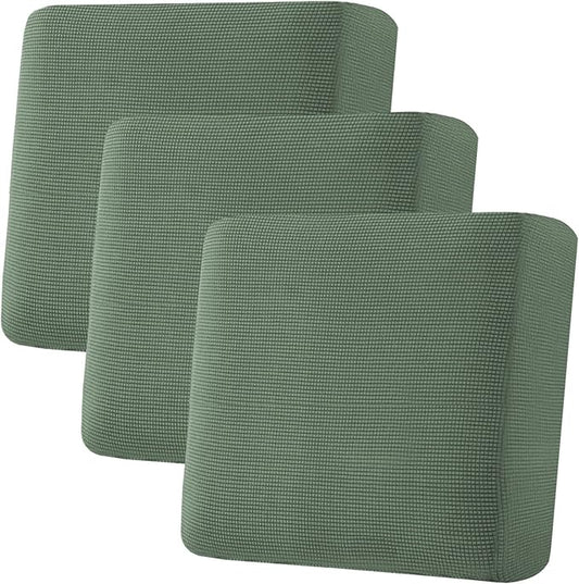 H.VERSAILTEX Super Stretch Individual Seat Cushion Covers - Sofa & Couch Cushion Slipcover Sets - Thick Jacquard Textured Twill Fabric (3 Piece XL Sofa Cushion Covers, Loden Frost)-Ruum Studio Home