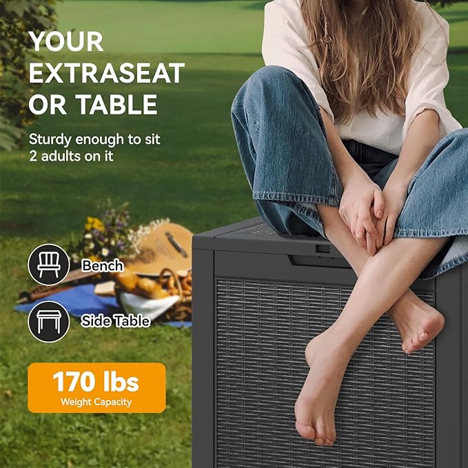 KAMABOKO 31 Gallon Outdoor Storage Box, Resin Deck Boxes Indoor and outdoor, Waterproof Storage Box Lockable Lid for Garden Tools, Package Delivery, Pool Supplies, Patio Cushions, Black-Ruum Studio Home