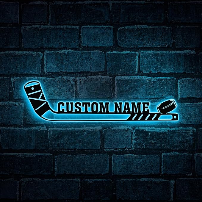 Custom Hockey Stick LED Sign – Personalized Name Light Up Hockey Sign, Neon Wall Light with Puck, Hockey Wall Decor for Boys Room, Man Cave, Players-Ruum Studio Home