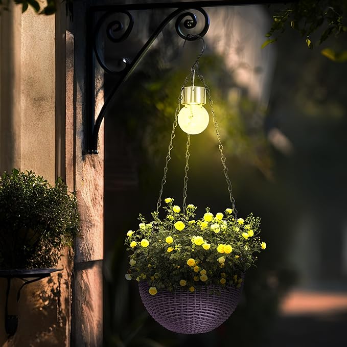 Hanging Planters for Outdoor Plants,2 Pack Coffee Artificial Rattan Solar Hanging Baskets with Drainage Holes & Removable Tray,Hanging Flower Pots Gardening Gifts for Women/Mothers-Ruum Studio Home