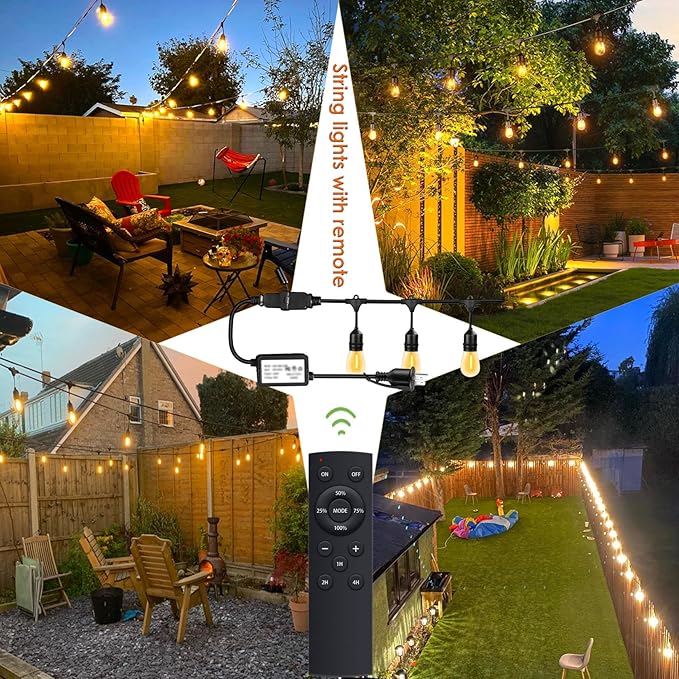 190FT Remote Controlled Outdoor String Lights Patio String Lights for Outside, 60+3 Shatterproof S14 Warm Lights String Outdoor for Bistro Café Gazebo Backyard, Linkable, 2 Pack-Ruum Studio Home