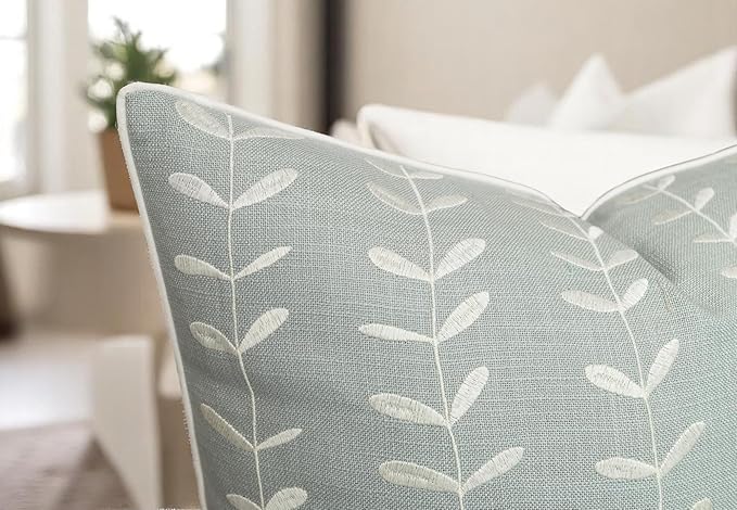 VAGMINE Embroidered Lollipop Pillow Cover - 18x18 Inches Square - 100% Cotton Robins Egg Decorative Cushion Cover - Elegant Stitch Detailing - Cozy Contemporary Accent for Couch, Chair, Bedroom-Ruum Studio Home