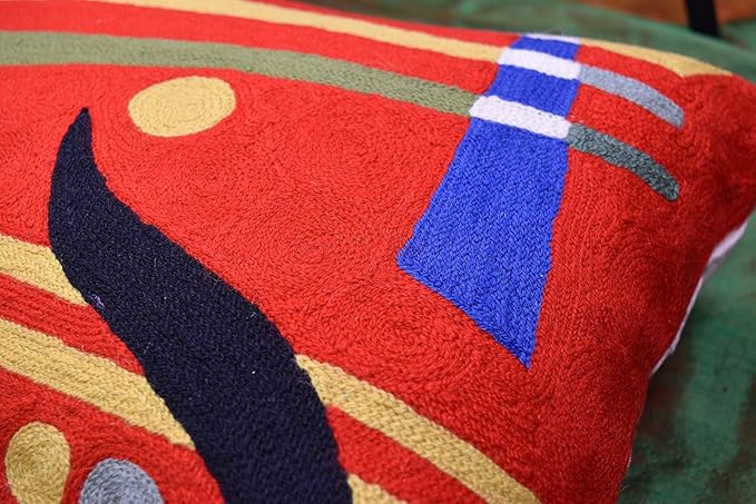 Lumbar Kandinsky Red Abstract Pillow Cover Modern Throw Pillowcase Chair Cushion Contemporary Farmhouse Pillowsham Couch Handembroidered Wool Size 14x20-Ruum Studio Home