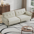 89” Futon Sofa Bed, Comfy Futon Couch Bed with 2 Square Pillows, Convertible Sleeper Sofa with Adjustable Backrest& Armrests, Modern Loveseat Sleeper for Living Room, Bedroom, White-Ruum Studio Home