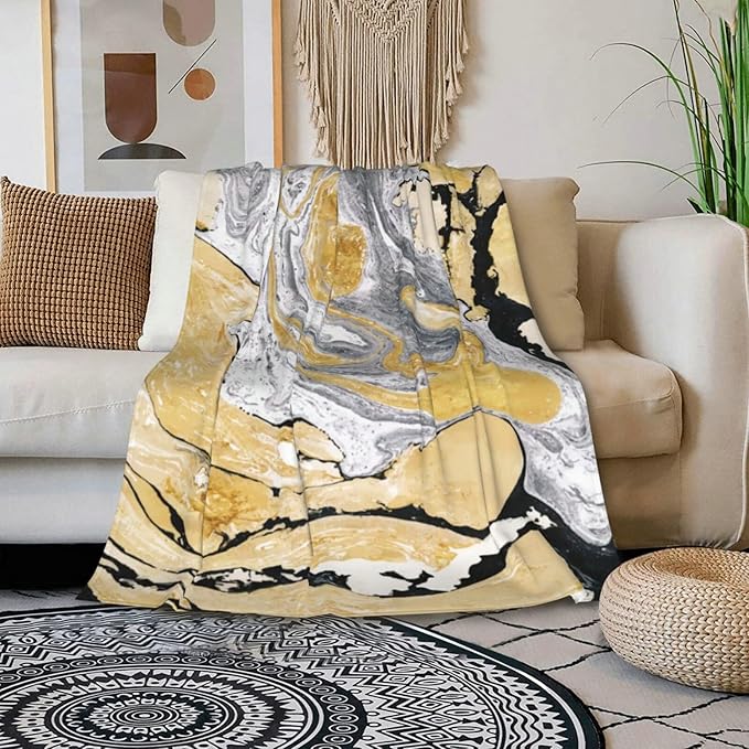 HGOD DESIGNS Gold Golden and Silver Marble Ink Abstract Painting Flannel Fleece Bed Blanket Throw Blanket Lightweight Cozy Plush Blanket for Bedroom Living Rooms Sofa Couch 50"x60"-Ruum Studio Home