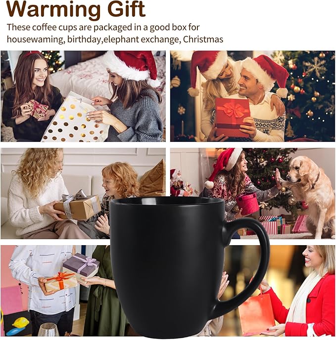 16 OZ Black Stoneware Mugs Set of 6, Large Ceramic Coffee Cups with Handle, Porcelain Mugs for Latte, Milk, Tea and Juice-Ruum Studio Home