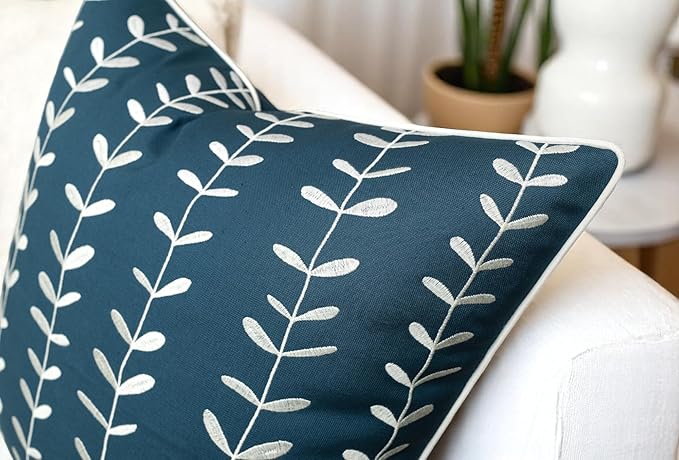 VAGMINE Embroidered Lollipop Pillow Cover - 20x20 Inches Square - 100% Cotton Teal Decorative Cushion Cover - Subtle Modern Pattern - Vibrant Accent for Sofa, Bed, Chair, Living Room-Ruum Studio Home