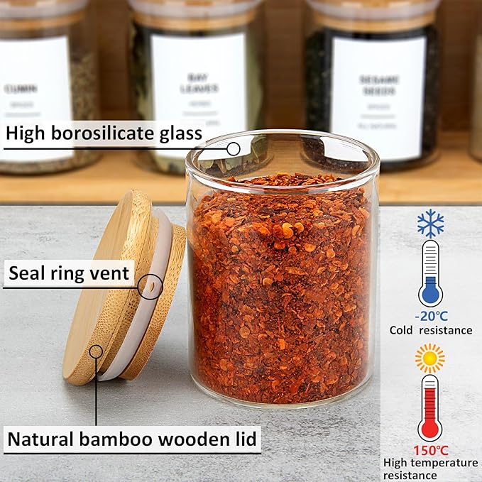 4OZ Glass Spice Jars with Bamboo Lids and 315 Labels, 10 Pcs Clear Food Storage Containers for Kitchen Sugar Salt Coffee Tea Beans-Ruum Studio Home
