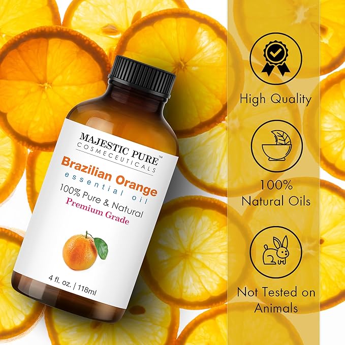 Majestic Pure Brazilian Orange Essential Oil with Glass Dropper - Huge 4 Fl Oz - 100% Pure and Natural Br Orange Oil - Premium Grade Essential Oils for Diffuser, Aromatherapy, Soap and Candle Making-Ruum Studio Home
