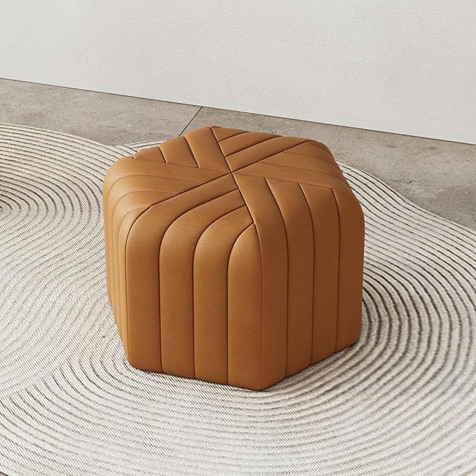 homary 18.5" Hexagonal Pouf Ottoman Upholstered, Velvet Footrest Rest Stools Modern Sofa Footrest Entryway Shoe Changing Stool, Low Coffee Table Footstool for Living Room/Bedroom/Entrway-Brown-Ruum Studio Home