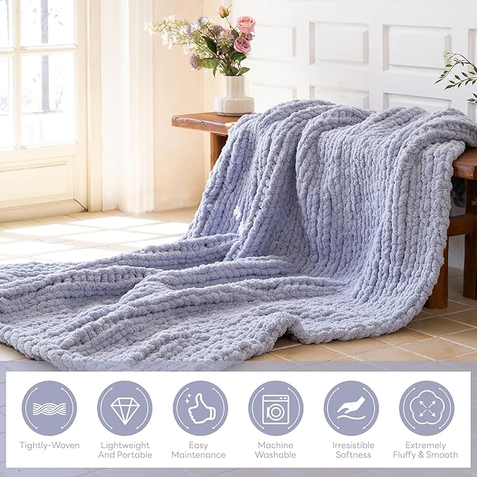 Chunky Knit Blanket - Luxury Soft Cozy 40 * 50 Throw Blanket,100% Woven Blanket Rope Knot Throw Blanket for Couch, Sofa, Home Decor, Gift - Machine Washable(Grey)-Ruum Studio Home