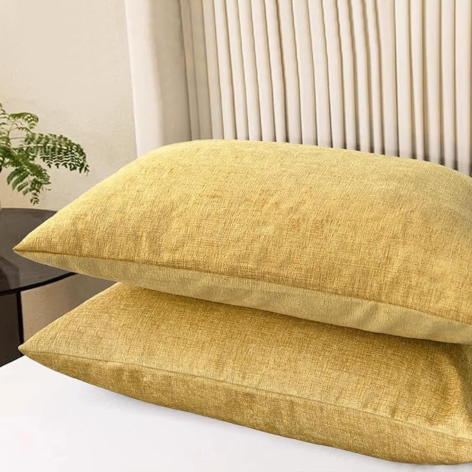 CaliTime Throw Pillow Covers Decorative 20 X 26 Inches Pack of 2 Cozy Chenille Standard Pillow Shams Cases for Couch Sofa Bed Living Room Home Gold-Ruum Studio Home