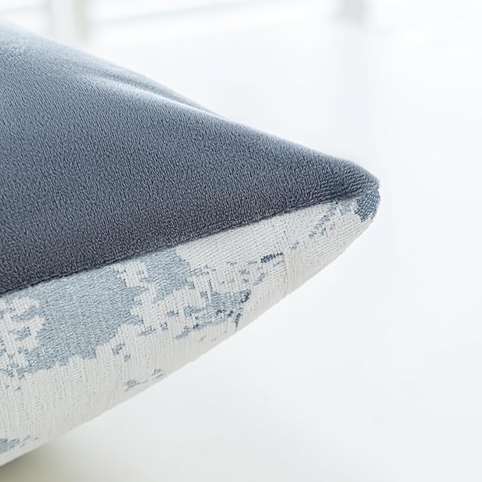 Jacquard Throw Pillow Covers 12x20 Inch Set of 2 - Vintage Floral Boho Pillow Cases with Botanical Pattern | Farmhouse Decor for Couch Living Room | Soft Textured Neutral Trio Dusty Blue 12" x 20"-Ruum Studio Home