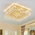 12-Lights Gold Crystal Flush Mount Ceiling Light Fixtures,Elegant Crystal Chandelier Pendant Ceiling Lamp for Bedroom,Living Room,Dining Room,Hallway H5.9 x W20 x L20 (Bulb Not Included) Square-Ruum Studio Home