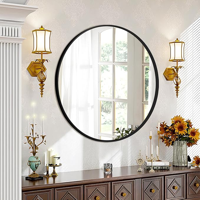 Fabuday Large Black Circle Mirror 36 Inch - Big Wall Round Mirror for Bathroom, Living Room, Bedroom, Hallyway, Matte Frame Metal Mirrors-Ruum Studio Home