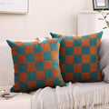 Alysheer Checkered Embroidered Decorative Throw Pillow Covers 18"x 18" Set of 2, Farmhouse Cottage Teal Brown Plaid Tufted Patterned Cotton Canvas Cushion Case for Sofa Couch Bed Living Room-Ruum Studio Home